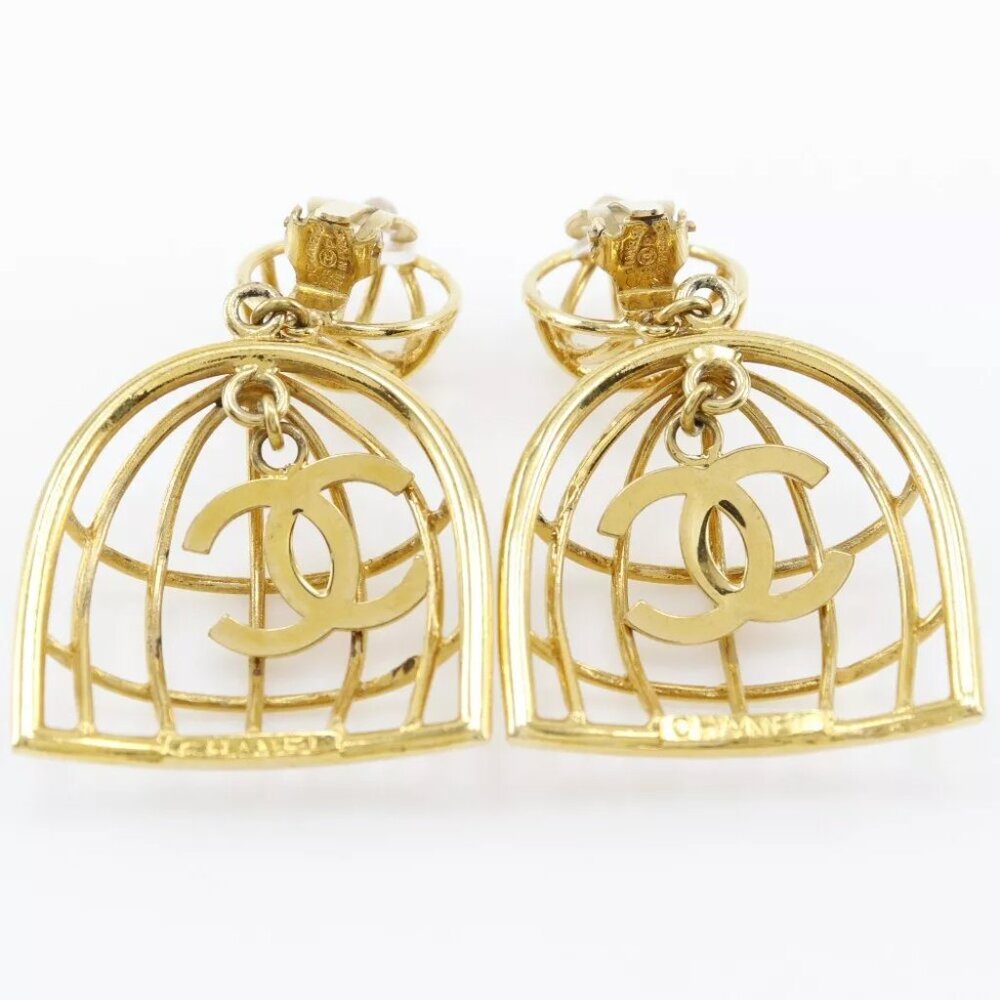 CHANEL Bird cage Earring Plated Gold 31.9g - Picture 6 of 8